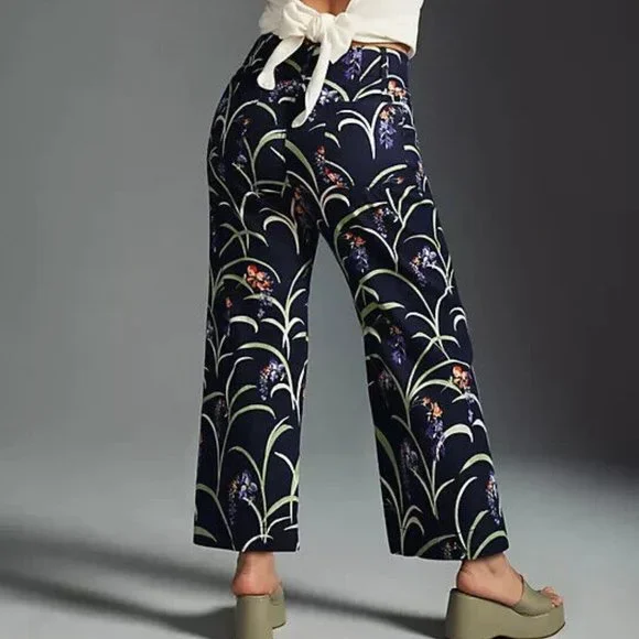Anthropologie Maeve 27 NWT The Colette Cropped Wide-Leg Pants Dark Blue Floral